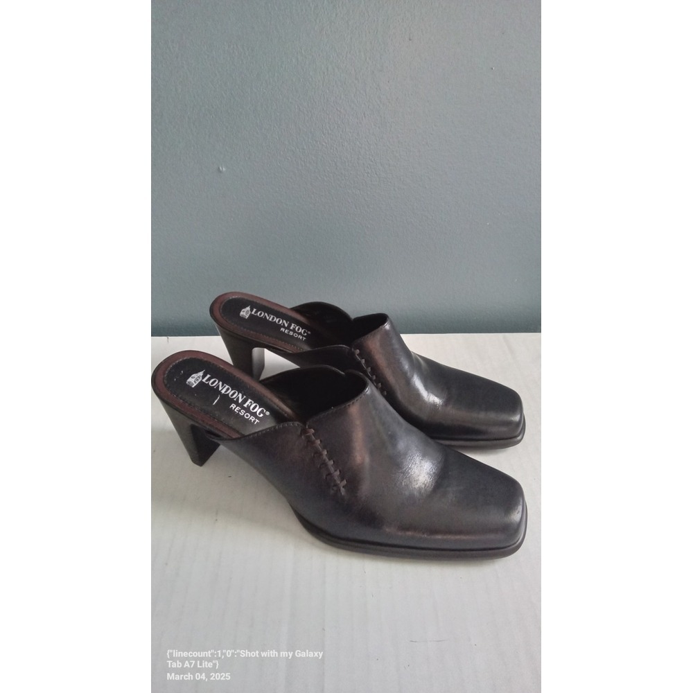London Fog Resort Mules Clogs Block Heel Square Toe‎ Shoes